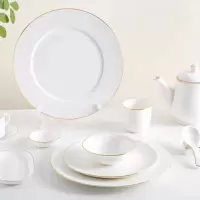 家佳恒美 高档碗盘餐具 金边10.5英寸平盘中式餐具骨瓷摆台盘 (单位:个)