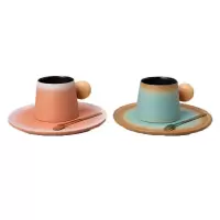 古时候 G168 瓷器星月杯(木柄款)创意咖啡杯 颜色随机