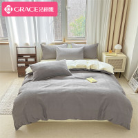 洁丽雅(grace)全棉四件套 纯棉A类被罩床单床上用品套件 华夫格灰适合1.5/1.8米床