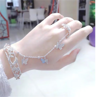 古风手镯女中国风手链戒指一体汉服开口镯子蝴蝶流苏铃铛宫廷超仙,保色合金