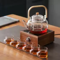 电陶炉胡桃木煮茶炉围炉煮茶器卫全行玻璃烧水壶家用电热茶炉茶具泡茶炉胡桃木电陶炉+玻璃壶+玻璃杯6