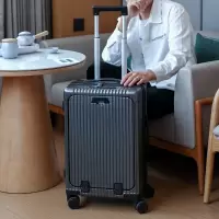 恒源祥 多功能拉杆箱前开盖行李箱电脑仓旅行箱拉链款黑色18英寸/个 HYX8075-18