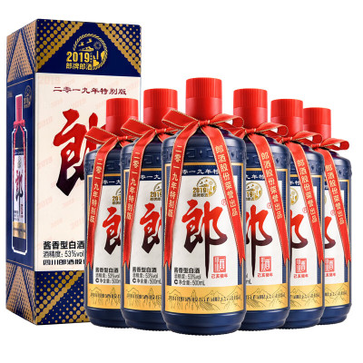 53度 郎酒郎牌郎酒2019年己亥猪年纪念酒500ml*6瓶酱香型白酒箱装(非原箱)