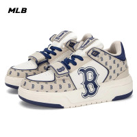 MLB男女情侣复古老花休闲学长鞋厚底增高板鞋 3ASXLM13N-43BGL 波士顿队/淺米色