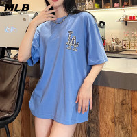 美职棒(MLB)T恤男女 LA洛杉矶道奇休闲服棋盘格宽松透气短袖
