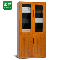 中芯通双节文件柜钢制办公柜木纹转印枫木色储物资料柜900*400*1850mm