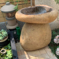 Hittery 天然鹅卵石原石头户外庭院洗手盆 成人款高度80 盆+底座(单位:套)