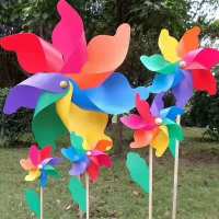 七彩风车户外旋转幼儿园庭院地推塑料装饰彩色手持小风车 2个装