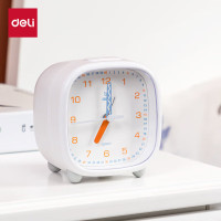 得力8857指针式闹钟 白色 迷你夜光 家庭卧室懒人闹钟学生闹钟