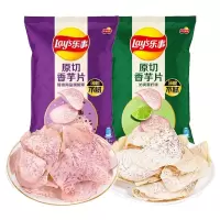 乐事膨化香原切芋片60g*4包薯片休闲好吃的零食大礼包(海盐黑椒味+ 青柠味)