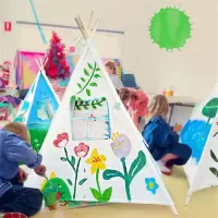 儿童手绘帐篷diy手工画画三角帐篷幼儿园户外活动游戏屋绘画涂鸦小帐篷 1.1米帐篷+丙烯12色+画笔