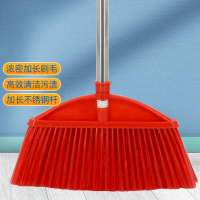 软毛塑料扫把 不锈钢加长杆笤帚 喜庆红冰丝扫帚 307配三节拼接杆[红]