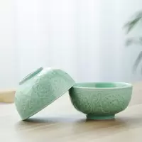 苏氏陶瓷(SUSHI CERAMICS)青瓷釉陶瓷碗花开富贵米饭碗汤碗6件套装餐具