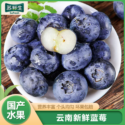 [苏鲜生]云南新鲜蓝莓 个头饱满 4盒 单果11-14mm 125g/盒 口感甜蜜 宝宝辅食