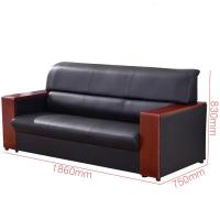 钱柜100002567230小型客厅沙发实木扶手会客牛皮沙发三人位1860*750*830mm黑色