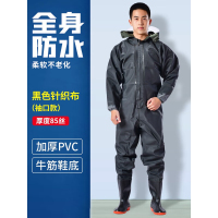 加厚全身防水连体下水裤水鞋抓鱼雨裤全封闭雨衣透气挖藕服水叉裤 黑色针织布全身袖口款85丝