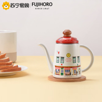 FUJIHORO原装进口圣诞搪瓷水壶手冲壶咖啡壶热水壶开水壶加厚电陶炉 圣诞咖啡壶 1.1L