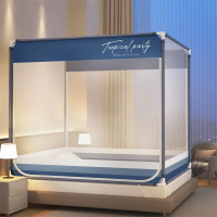 坐床式防摔蚊帐宿舍家用卧室蚊帐架1.2x2米加大加密全底U形帐纱 黎明蓝HH[全底双开门款] 1.2*2.0m床