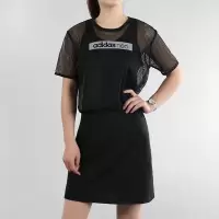 阿迪达斯(Adidas)NEO女子夏季网眼透气修身短袖假两件T恤裙