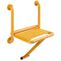 Safmax 浴室折叠凳座椅防滑壁挂式老人洗澡椅 扶手折叠凳有腿黄色