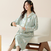 春夏哺乳睡裙中长款孕妇月子服 春秋仿棉产后喂奶待产舒适睡裙家居服女生