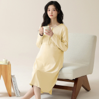 纯棉月子服带胸垫孕妇待产裙产妇睡裙防凸点睡裙家居服全棉
