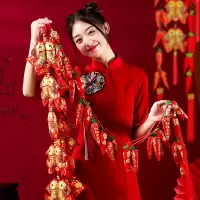 红火辣椒挂件灯笼鞭炮串新年新居装饰用品乔迁之喜庆过年客厅挂饰-招财进宝福袋16头