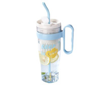 康巴赫巨无霸吸管杯大口径大容量双饮水杯耐冷耐热含茶仓手柄运动杯子 春日系列吸管杯奶芙蓝 [1200ml]