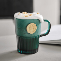 星巴克(Starbucks)11128255墨绿色女神铭牌玻璃马克杯咖啡杯办公室水杯桌面杯400ml
