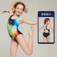 速比涛(Speedo)儿童连体三角泳衣抗氯防晒舒适女大童竞速游泳衣