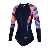 Speedo速比涛长袖连体泳衣女款户外沙滩泳衣塑身耐用海边冲浪泳衣