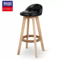 黎明 高脚凳吧台椅餐厅凳子靠背前台吧台凳休闲实木椅子皮椅黑色