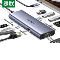 绿联(Ugreen) Type-C雷电4USB-C分线器HDMI网线转接头HUB音频读卡通用 九合一
