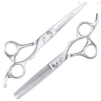 钢夫日本理发剪刀美发剪刀平剪牙剪套装理发工具专业剪发剪刀打薄剪发型师专用理发器 6英寸平剪+6英寸V齿牙去量20-