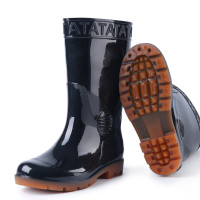 隽胜 加厚中筒雨鞋雨靴水靴防滑耐磨 防汛水鞋胶鞋 黑色