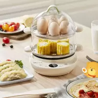 小熊(bear)煮蛋器 双层家用多功能蒸蛋器 不粘锅煎蛋器 可预约定时自动断电蒸锅 ZDQ-B14V2 米白 / 台