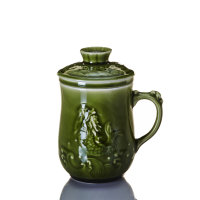 乾唐轩活瓷杯 跃龙门三件杯水杯茶杯陶瓷杯子送礼手工定制女 耀州绿+碧玺负离子三件杯带茶漏