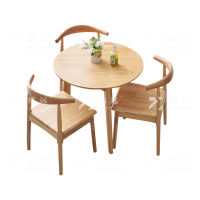 臻远 ZY3121614 实木小圆桌简约圆形餐桌接待洽谈桌茶桌椅组合 原木色0.8米一桌三椅