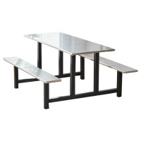 铭威盾学校食堂不锈钢餐桌椅4人6人12人位工厂员工饭堂连体快餐桌椅组合6人位(黑色支架款)