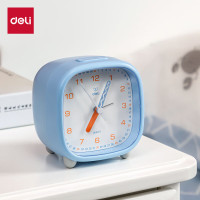 得力(deli)指针式闹钟 蓝色 迷你夜光 家庭卧室懒人闹钟学生闹钟 8857
