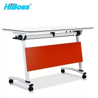 HiBoss 培训桌可移动折叠桌员工培训长条桌辅导培训班组合桌可拼接会议桌带轮红色挡板W1600×D500×H750mm
