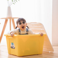 茶花收纳箱塑料大号68L收纳盒卫全行整理箱玩具衣物棉被滑轮储物箱2899 黄色(2个起订),单个价格