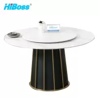 HiBoss 餐桌岩板圆桌铁艺脚餐桌现代简约餐厅餐桌家用桌子桌面1.5米带转盘