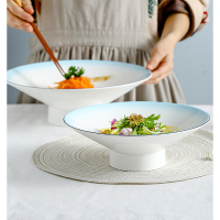 陶瓷冷菜盘 11寸青丝高脚盘(黑金)