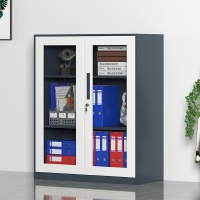 中豫鑫泽ZYXZ4071977文件柜矮柜窄边带锁铁皮拆装灰白套色对开门玻璃矮柜