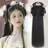 HD 汉服头饰假发一体式懒人发箍全套发饰古风盘发发髻造型古装垫发包 秀雅底座款+鸾月套装