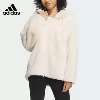 阿迪达斯 (adidas)外套女2023冬新款运动休闲宽松连帽仿皮草保暖夹克