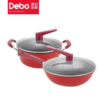 德铂(Debo)奥菲娅炒锅二件套 DEP-652 红色