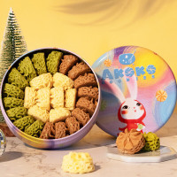 AKOKO小花曲奇饼干礼盒装送礼伴手礼铁盒黄油曲奇饼礼盒零食 经典小花曲奇160g(圆罐版)
