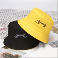 小雏菊双面戴渔夫帽子女韩版新款遮阳防晒盆帽男笑脸太阳帽子薄款-双面帽子;【黑黄英文】